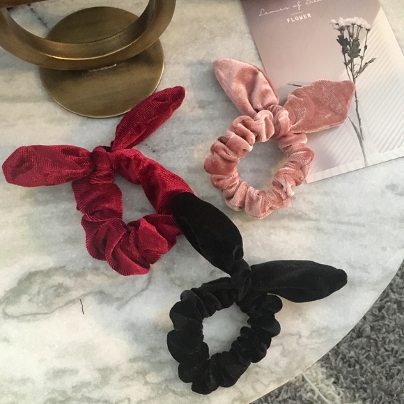 3-piece Set Velvet Bunny Ears Ponytail Hair Tie - Picture 2 of 5